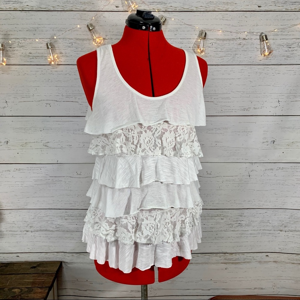 CATO White Ruffle Sleeveless Top